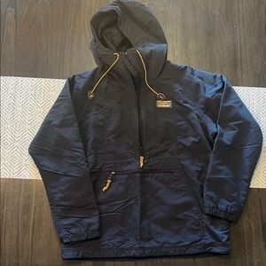 L.L. Bean Dark Blue Hooded Jacket with Yellow Details
